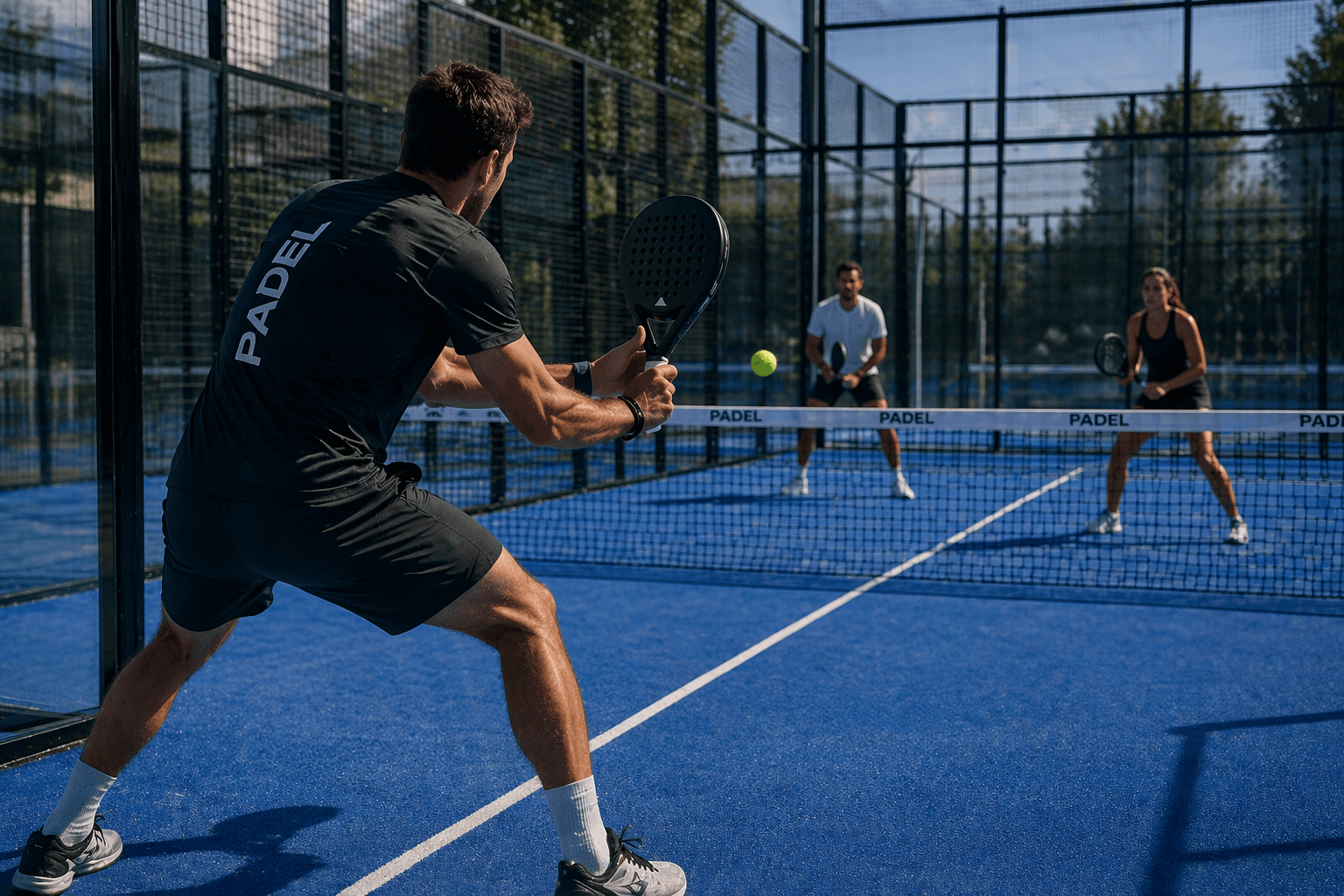 Group of diverse friends laughing and walking off a tennis court after a fun match with rackets in hand